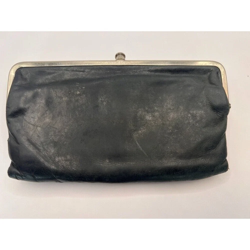 Vintage Women's‎ HOBO International Leather Double Frame Clutch Wallet Black
